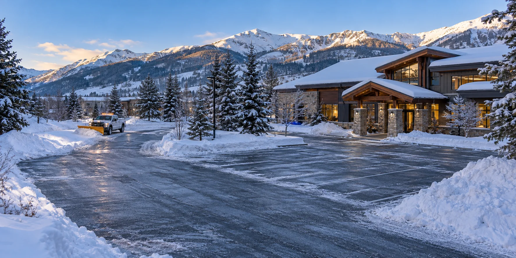Plowed access and parking at a mountain commercial property